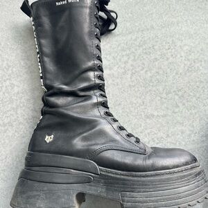 Naked Wolfe Black Combat Platform Boots
